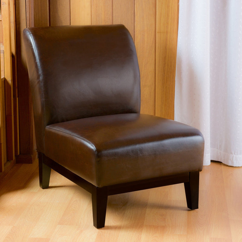 Contemporary Brown Leather Slipper Chair - NH809832