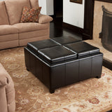 Leather 4-Tray-Top Storage Ottoman Coffee Table - NHKLB078182
