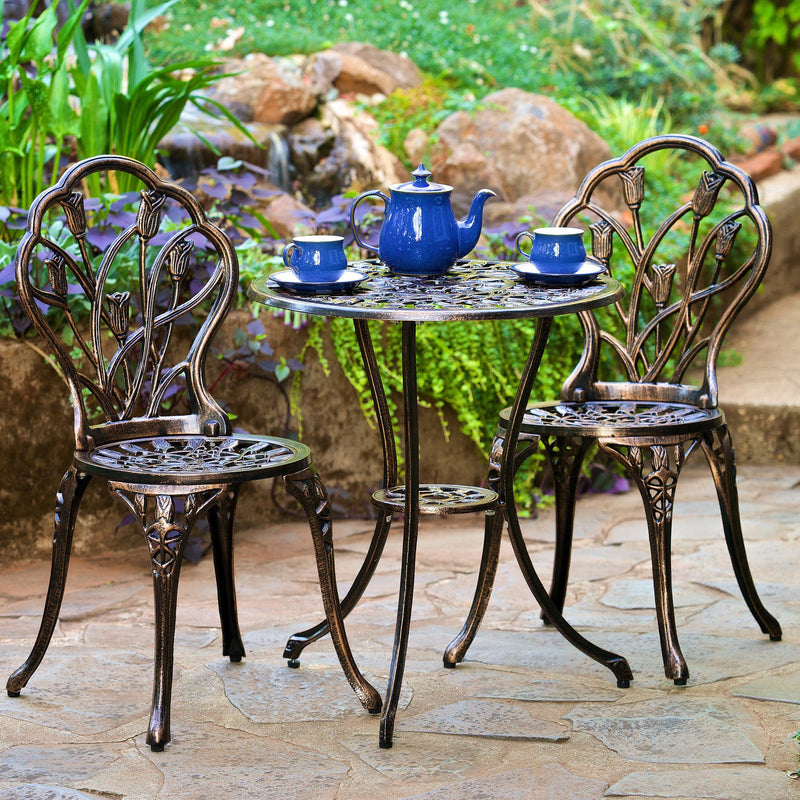 Outdoor Vintage Style Cast Aluminum Bistro Set with Tulips - NH652382