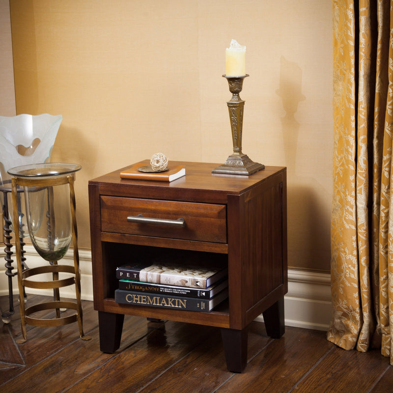 Brown Mahogany Solid Wood Single Drawer End Table Nightstand - NH392592