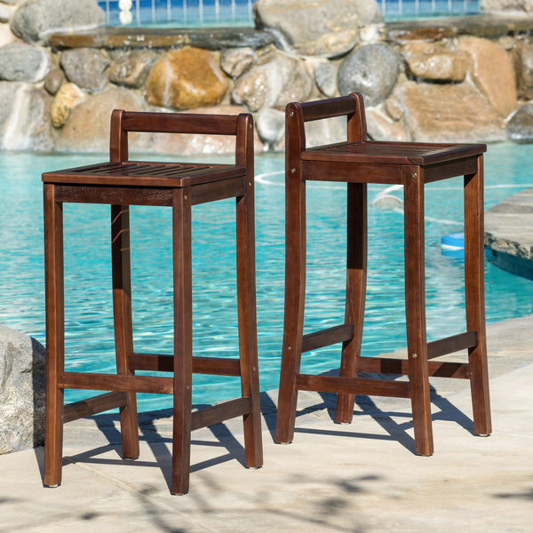 30-Inch  Mahogany Stained Wood Bar Stools (Set of 2) - NH053592