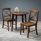 3pc Mahogany Stained Wood Round Table Dining Set - NH283592