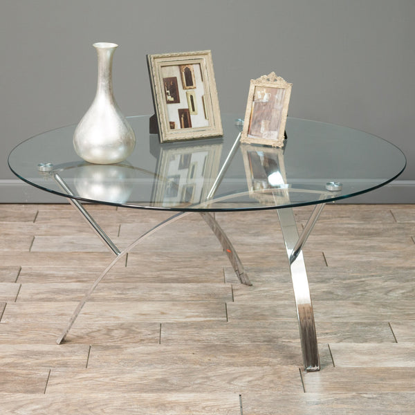 Tempered Glass Round Accent Coffee Table w/ Chrome Legs - NH004592