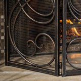 Black Gold Finish Floral Iron Fireplace Screen - NH544592