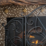 Black Silver Finish Floral Iron Fireplace Screen - NH644592