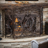 Black Gold Finish Floral Iron Fireplace Screen - NH844592