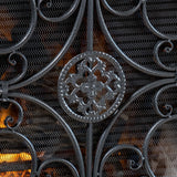 Black Brushed Silver Finish Wrought Iron Fireplace Screen - NH944592