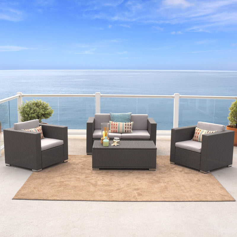 Outdoor 4-Piece Grey Wicker Sofa Set - NH015592