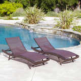 Outdoor Brown Mesh Chaise Lounge Chair - NH255592