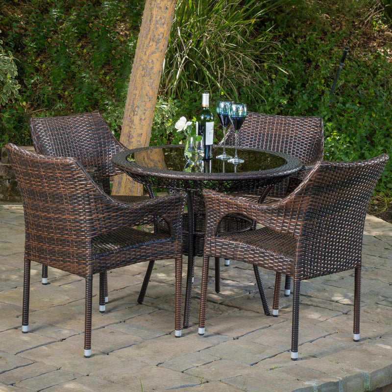 Outdoor Multibrown Wicker  5pc Dining Set - NH986592
