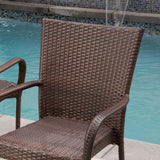 Outdoor 3-Piece Multi-Brown Wicker Bistro Set with Tempered Glass Top - NH396592
