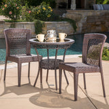 Outdoor 3-Piece Multi-Brown Wicker Bistro Set with Tempered Glass Top - NH596592