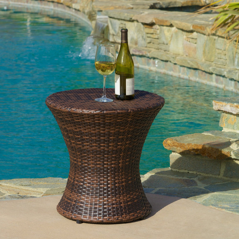 Outdoor Brown Wicker Hourglass Side Table - NH547592