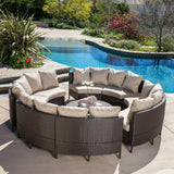 Outdoor 8 Seater Round Wicker Sectional Sofa Set with Coffee Tables - NH257592