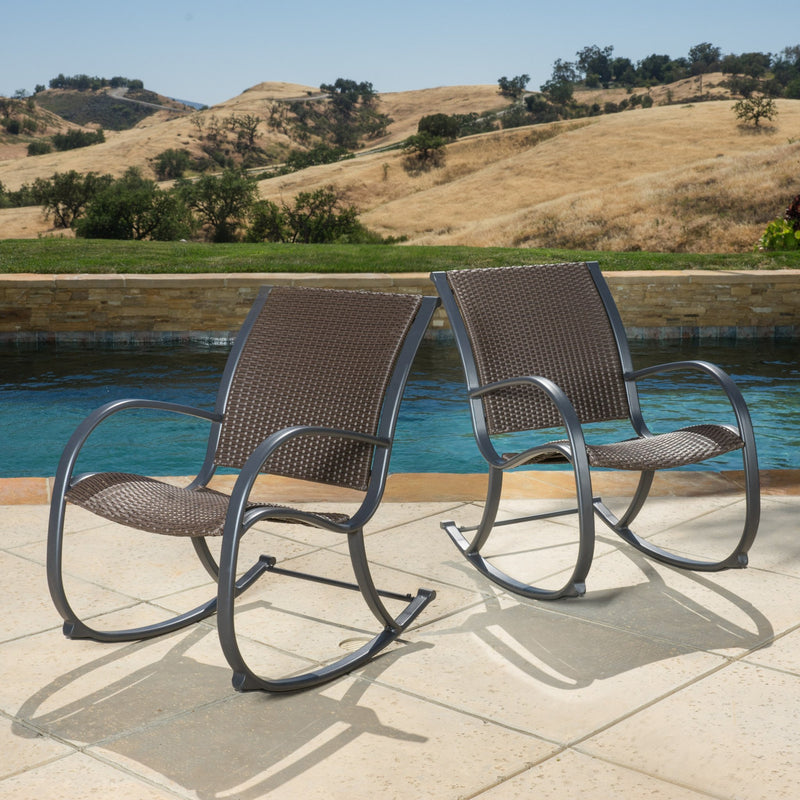 Outdoor Dark Brown Wicker Rocking Chairs - NH997592