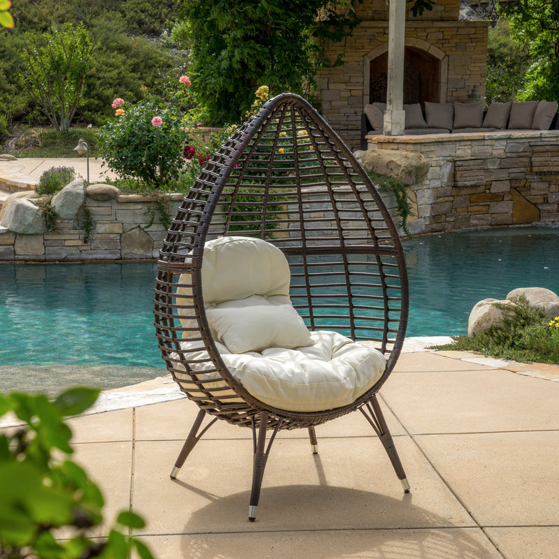 Outdoor Wicker Freestanding Wicker Teardrop / Egg Chair w/ Cushion - NH508592