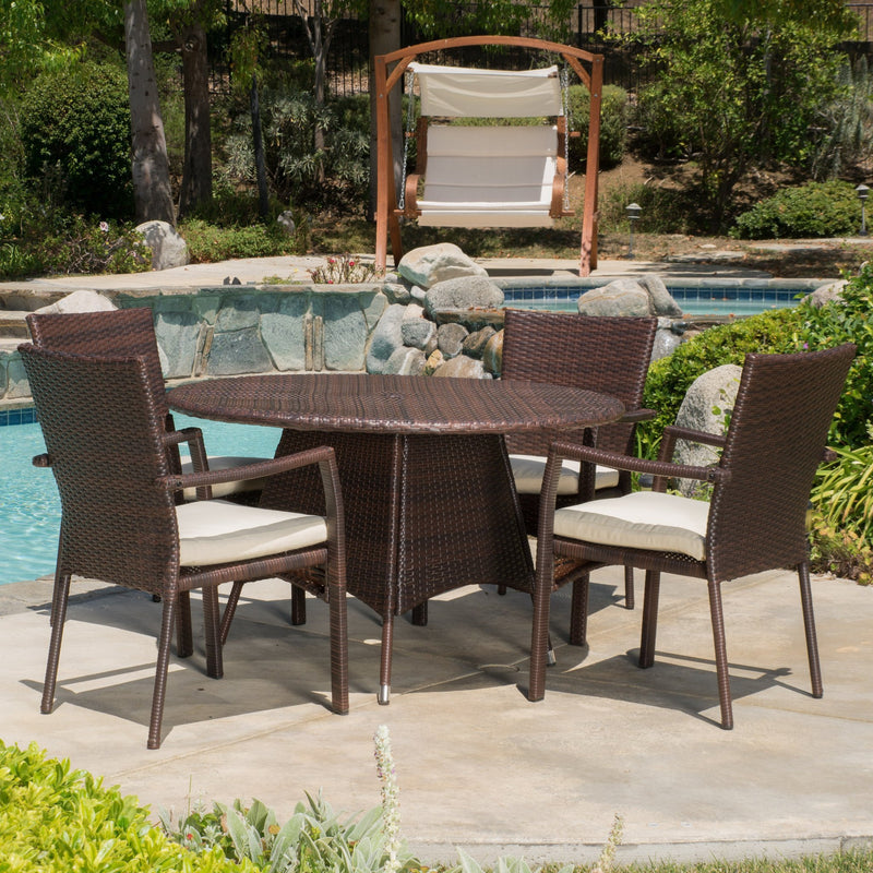 Outdoor 5-piece Wicker Dining Set with Cushions - NH318592