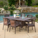 Outdoor 7-Piece Multi-Brown Wicker Dining Set with Umbrella Hole - NH128592