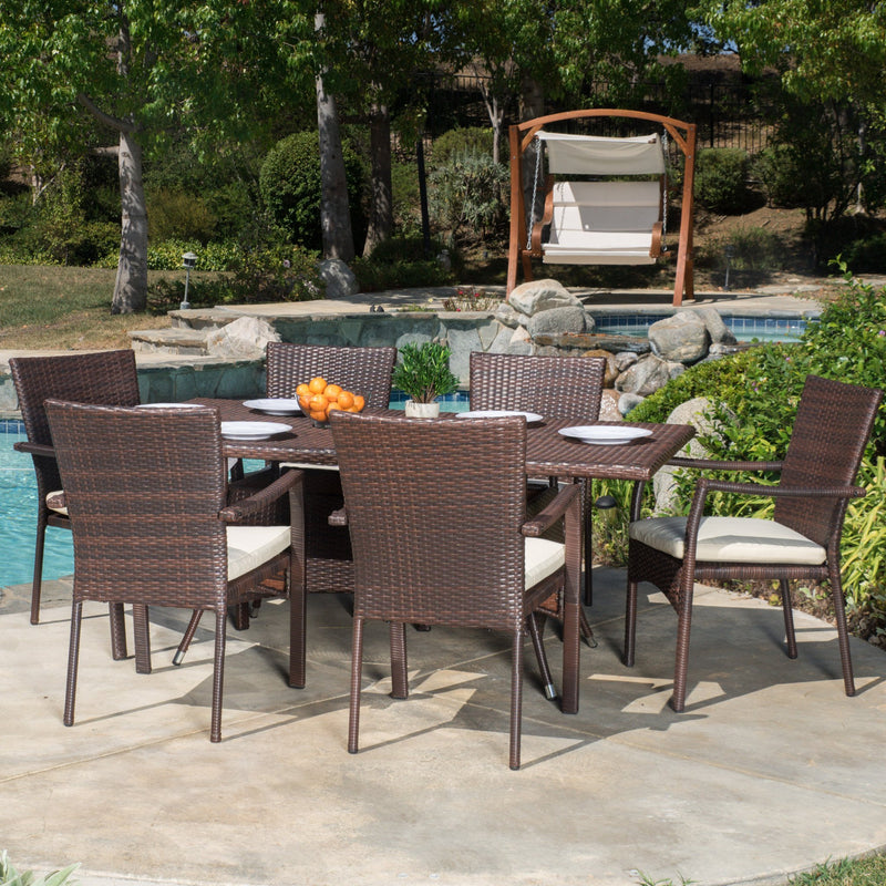 Outdoor 7-piece Wicker Dining Set with Cushions - NH328592