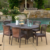 Outdoor 7pc Multibrown Wicker Round Dining Set - NH628592