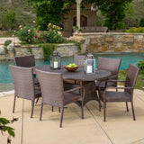Outdoor 7pc Multibrown Wicker Round Dining Set - NH728592