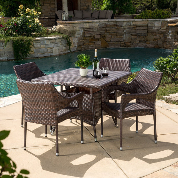 Outdoor 5pc Multibrown Wicker Square Dining Set - NH038592