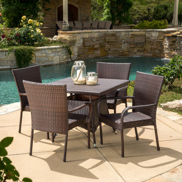 Outdoor 5pc Multibrown Wicker Square Dining Set - NH238592