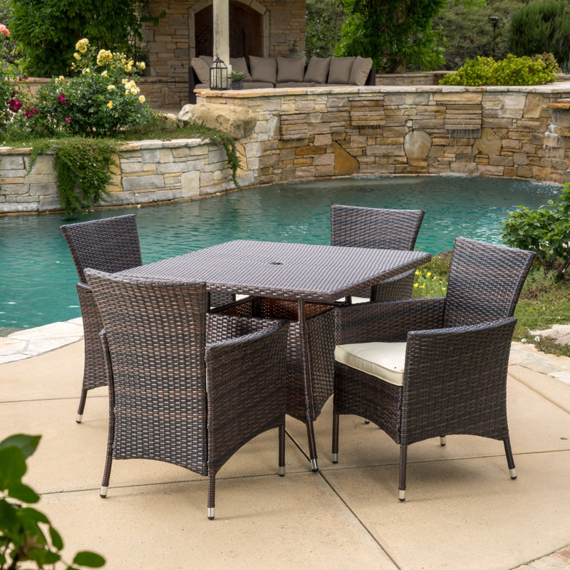 Outdoor 5pc Multibrown Wicker Square Dining Set - NH358592