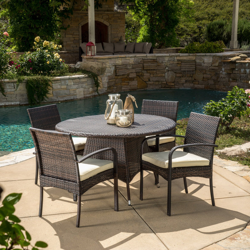 Outdoor 5pc Multibrown Wicker Dining Set - NH458592