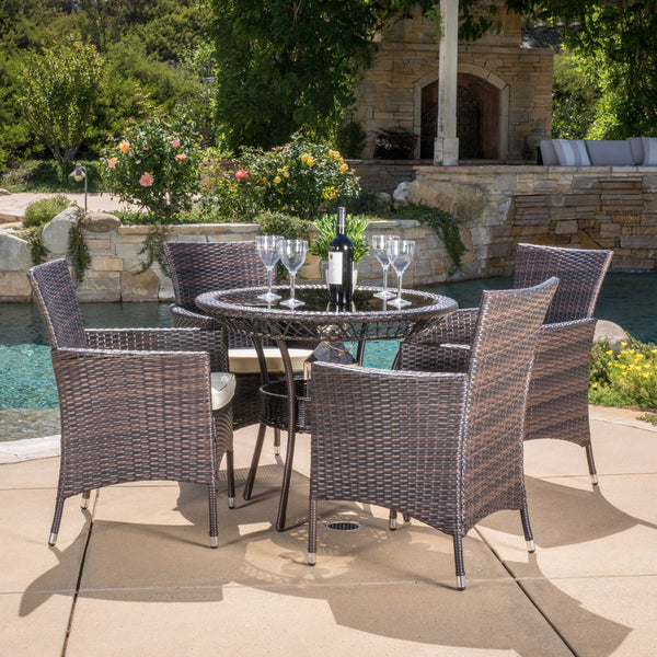 Outdoor Multibrown Wicker 5pc Dining Set - NH958592