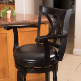 Farmhouse Black Bonded Leather Swivel Barstool with Arms - NH778592
