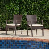 Outdoor Brown Wicker Dining Chair with Beige Cushion (Set of 2) - NH878592