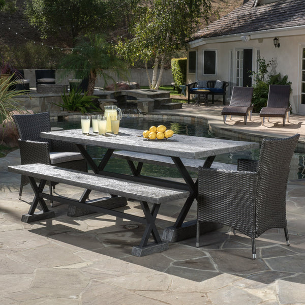 Outdoor 5 Piece Lightweight Concrete Dining Set with Benches - NH909592
