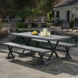 Outdoor 3 Piece Lightweight Concrete Dining Set with Benches - NH829592
