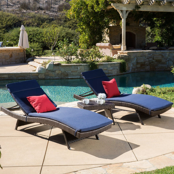 Outdoor 3-piece Wicker Adjustable Chaise Lounge Set with Cushions - NH439592