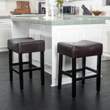 26-Inch Brown Leather Backless Counter Stool (Set of 2) - NH169592