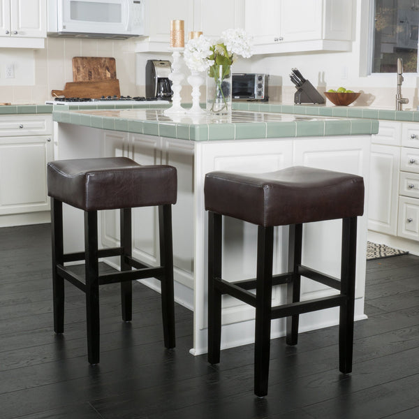 30-Inch Brown Leather Backless Bar Stool (Set of 2) - NH269592