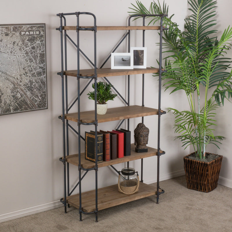 Industrial Pipe Design 5-Shelf Etagere Bookcase - NH869592