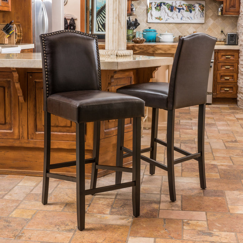 30-Inch Brown Leather Backed Barstool (Set of 2) - NH479592