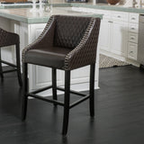 Contemporary Quilted Brown Bonded Leather Barstool with Nailhead Trim - NH291182