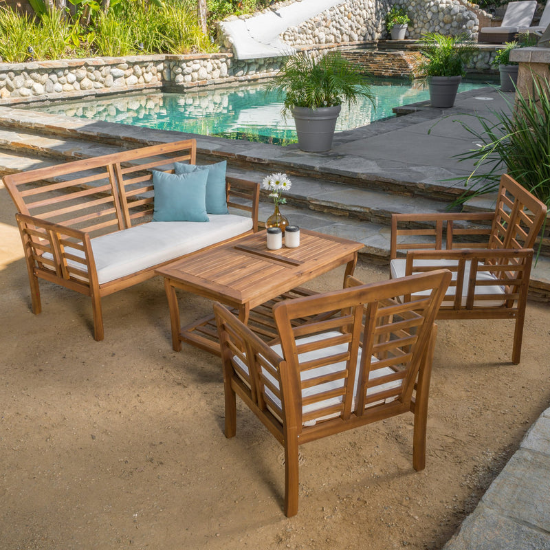 Outdoor 4-piece Solid Wood Chat Set with Cushions - NH231692