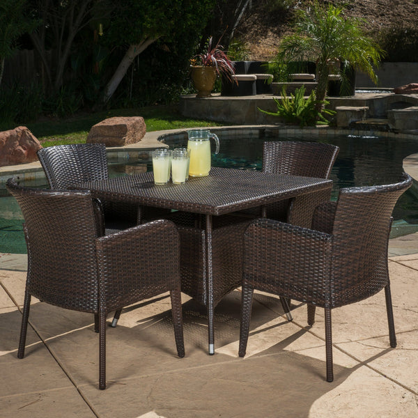 Outdoor 5-piece Brown Wicker Dining Set - NH112692