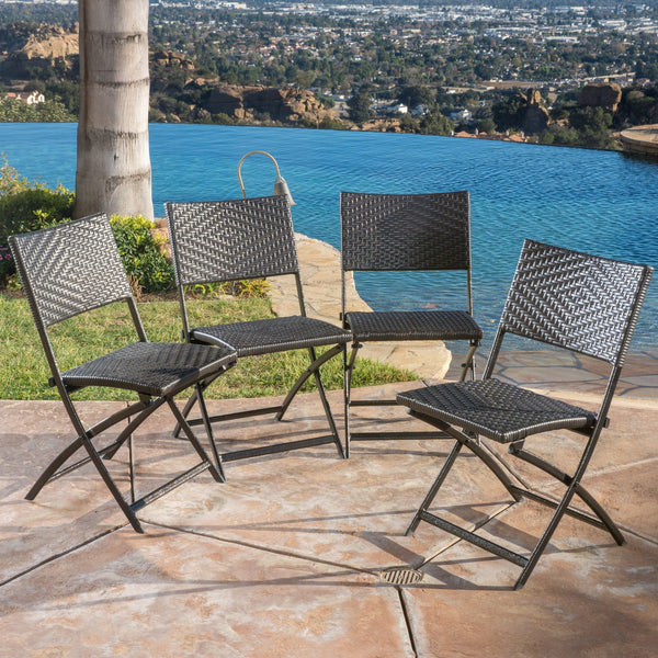Outdoor Brown Wicker Folding Chair (Set of 4) - NH324692