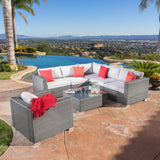7pc Outdoor Grey Wicker Seating Sectional Set w/ Cushions - NH244692