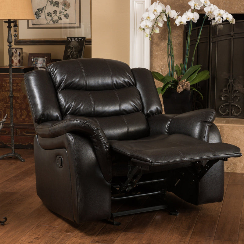 Black Leather Recliner/Glider Chair - NH744692