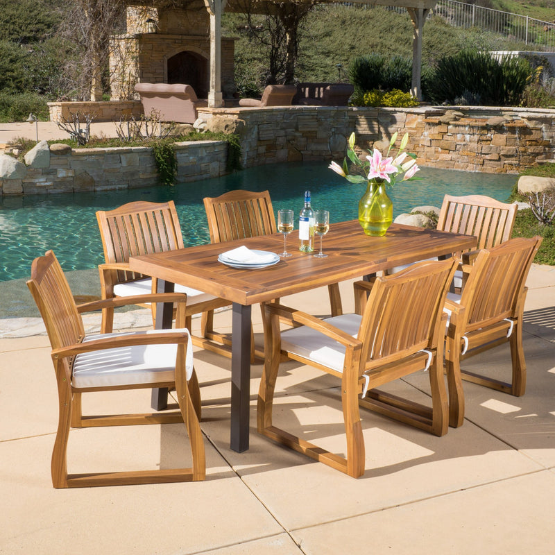 Outdoor 7-piece Wood Dining Set with Cushions - NH385692