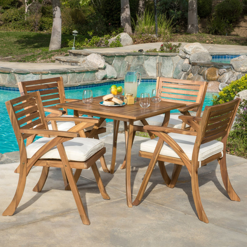 Outdoor 5-piece Wood Dining Set with Cushions - NH026692
