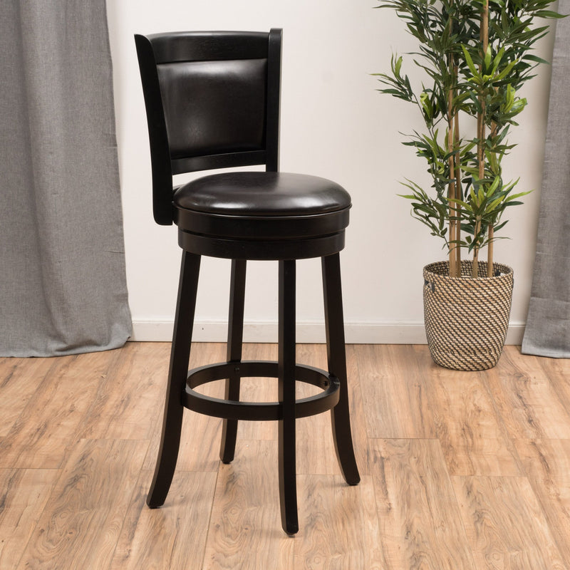 Upholstered Espresso Leather Swivel Backed Barstool with Wood Frame - NH136692