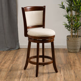 Modern 24-Inch Beige Upholstered Wood Swivel Backed Counterstool - NH336692