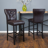 Contemporary Button Tufted Brown Leather Backed Barstools - NH246692